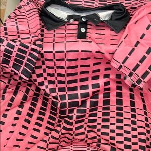 Pink and Black Geometric Polo Shirt